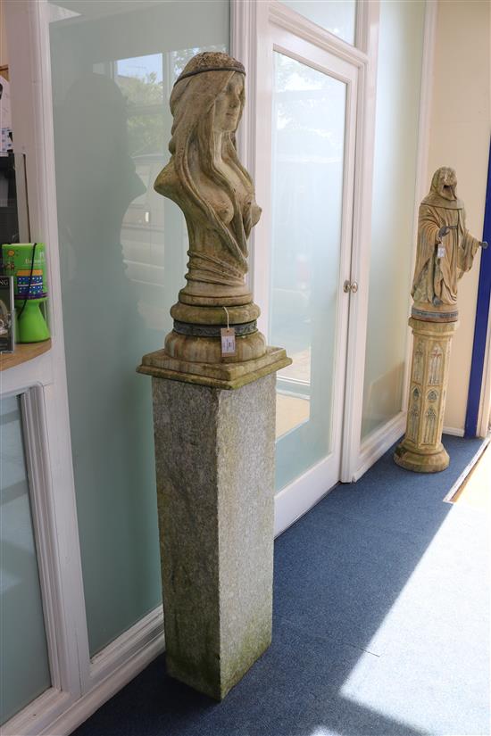 An Art Nouveau style composition bust and pedestal, H.173cm